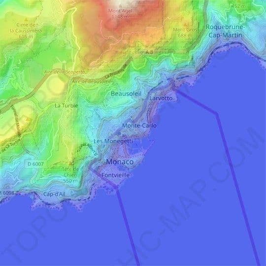 Hoogtekaart van Monaco